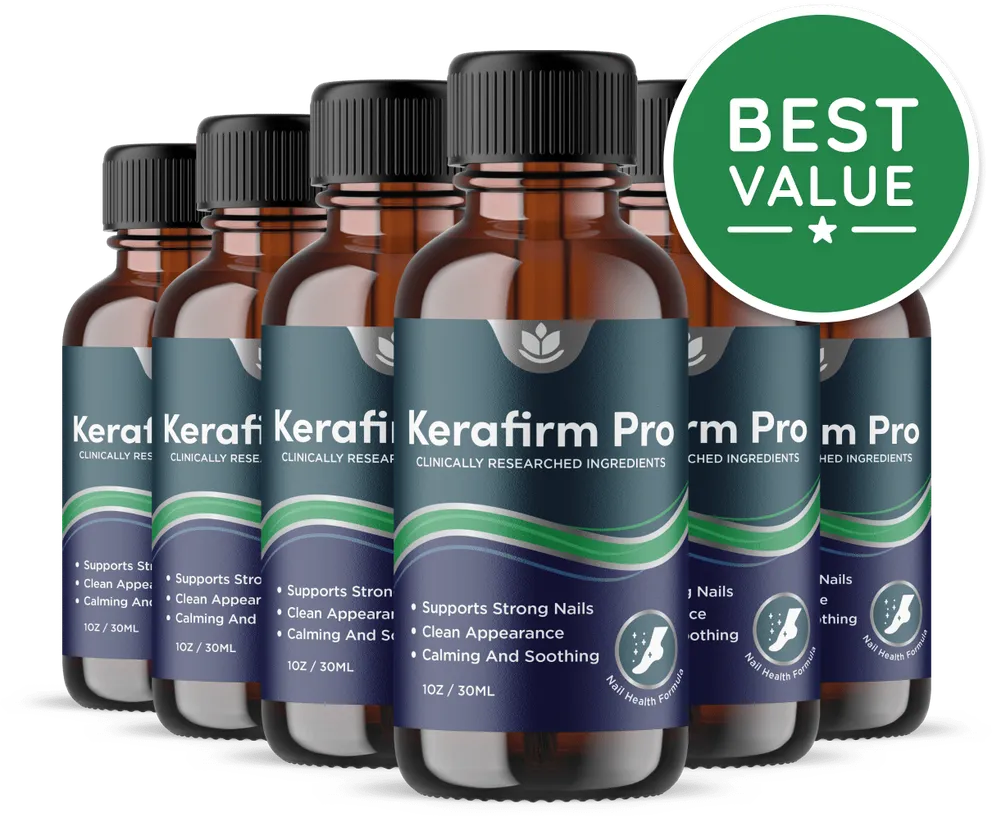 Six-bottle value package of KeraFirm Pro nail and skin solution